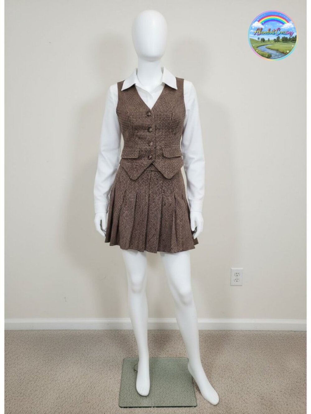 Women's Plaid 2 Piece Vest Top and Pleated Skirt Set